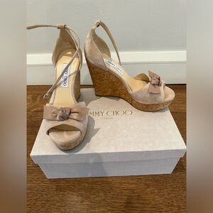 Jimmy Choo Suede Wedges with Bow - size 38 - lightly worn- excellent condition